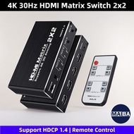 4K HDMI Matrix Switcher 2x2 Support HDCP 1.4 IR Remote Control 2 In 2 Out Switcher