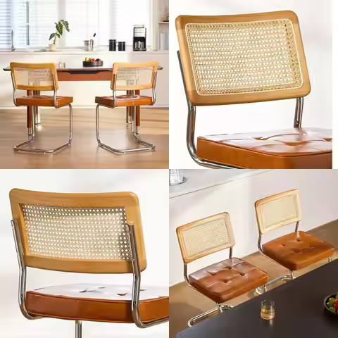 Set of 2 Rattan Dining Chairs, Wooden Modern Dining Chairs, Mesh Back Cane Kitchen Chairs, Cesca Sty