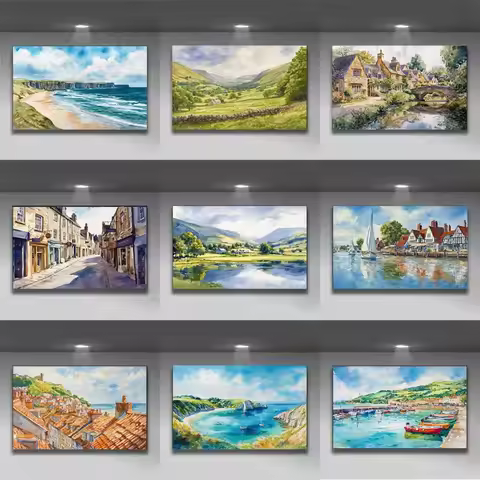 UK Watercolor Canvas Print Borrowdale Orkney Thirlmere Norfolk Broads River Landscape Painting Wall 