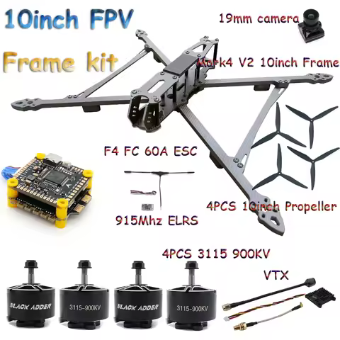 Mark4 V2 10inch FPV Frame Combo Set F405 V3S FC 60A 4-in-1 ESC 3115 900KV Motor Propeller ELRS for R