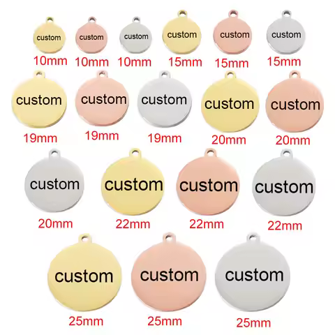 20pcs Customized Stainless Steel Laser Engraved Charms Personalized Round Custom Disc Logo Jewelry T