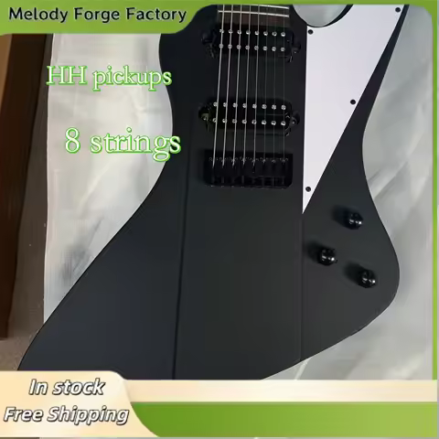 Black White Contrasting Reverse Bird 8 String Electric Guitar+2 String Bass String Through Bridge He
