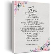 Floral Love is Patient Bible Verse Quote Canvas Wall Art Inspirational Romantic Decor 1 Corinthians 