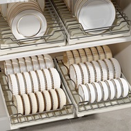 🎉Cabinet Basket Bowl Dish Storage Rack Stainless Steel Bowl and Dish Storage Drawer-Type Installation-Free Plate Rack
