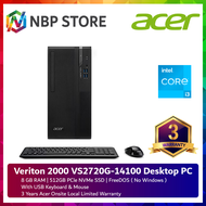 Acer Veriton 2000 VS2720G-14100 Desktop PC ( i3-14100 8GB 512GB SSD Intel DOS )