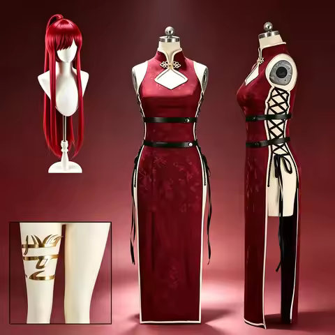 Fairy Tail Erza Scarlet Cosplay Costume Red Cheongsam Full Set with Accessories Anime Female Hallowe