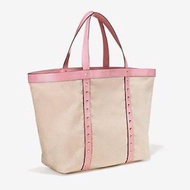 VS Victoria's Secret canvas leather pink trim studded open tote bag