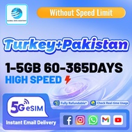 Turkey 🇹🇷 + Pakistan 🇵🇰 eSIM 60-365 Days 1-5GB Data | Instant 24h Email Delivery | High Speed Data S