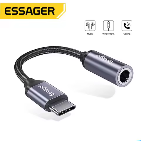 Essager USB Type-C to 3.5 mm Jack Female Adapter For Headphone Headset Type C to 3.5mm Aux Audio Cab