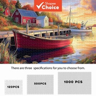 Peaceful Harbor Puzzle 120/500/1000 Pieces, Red Boat & Autumn Lakeside View Teka-Teki Peaceful Harbo