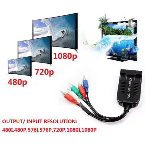 Component to HDMI Converter, 5RCA Component RGB YPbPr to HDMI Converter Supports 1080P Video Audio C