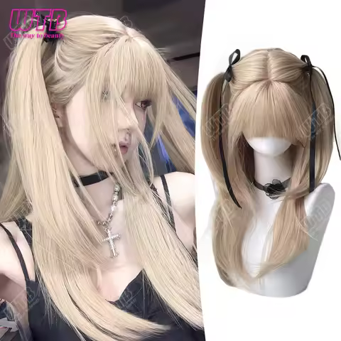 26Inch Blonde Platinum Golden Synthetic Wigs With Bang Long Natural Straight Hair Wig for Women Hime