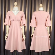 [พร้อมส่ง] [LUXURY707] เดรสคอวี แขนทรงตุ๊กตา ( VO9108)