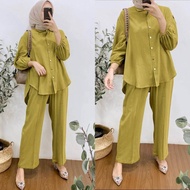 JOVA SET LONG TUNIK WANITA BAHAN LINEN SET TUNIK MUSLIMAH KOREAN STYLE
