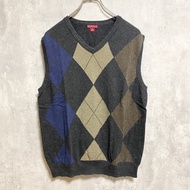 Used MELONA Argyle Knit Vest Sweater, V-Neck, Gray, Men's, Fall/Winter, Size M