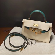 愛馬仕 Hermes Mini Kelly U刻 二代 奶昔白配綠色 金扣 ep皮 馬蹄刻全新 肩帶長度90