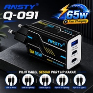 Fast charging type c charger | Charger type c to type c | ANSTY 65W GAN 3 Port PD QC 3.0 | Charger