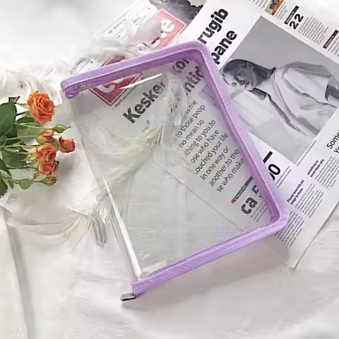 New A5 Zip Pocket Bag Transparent PVC File Folder Storage Bag Desk Organizer Office Supply School St