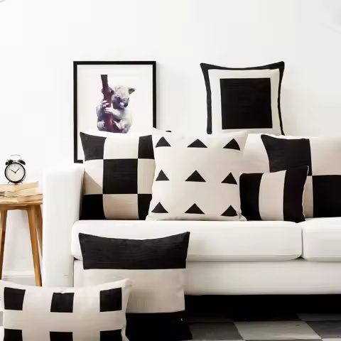 Nordic Geometry Black White Cushion Pillow Cover Home Decorative Office Sofa Linen PillowCase 45x45c