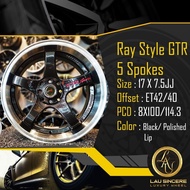 Ray Style GTR 5 Spokes 17 X 7.5JJ 8X100/114.3 Black/ Polished Lip