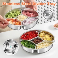 Stainless Steel Divided Plate Side Dish Platter Cafeteria Tray Food Grade Preparation Plate Kitchen 