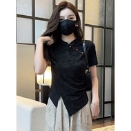 新中式女装国风立领短袖t恤女2025新款爆款夏季短款不规则上衣女20260205