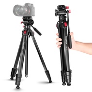 63"/160cm Travel Tripod, Portable Aluminum Video Tripod with Pan Tilt Fluid Head Compatible with Pan