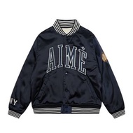 Aime Leon Dore 美潮新款刺繡字母牛仔布徽章花臂內裡刺繡小花朵夾棉雙面穿棒球服夾克外套
