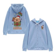 Children's Zip Jacket, Warm Cotton Fleece, Cute CapyBara Christmas Gift Box Pattern (M 76)