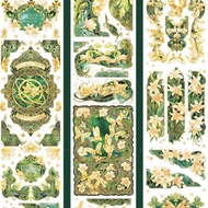 穆夏秋季花園 祖母綠復古圖樣 PET 紙膠帶 鐳射金 10米卷 台灣製