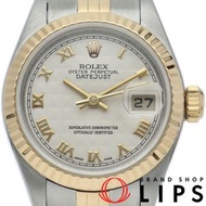 二手勞力士Datejust女士腕錶，金字塔錶盤，已翻新。型號79173(Y)。包含原廠錶盒和保固卡。這款象牙色18K黃金/不鏽鋼腕錶於2002年進行翻新和拋光。品相極佳。