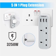 2 Way Extension Plug Adaptor MY with 3 USB, Multi Plugs Extension Adapter, 13A UK 3 Pin Wall Charger Socket Power Extend