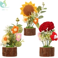 3 Pcs Handmade Crochet Flower Cute Crocheted Flower Decorative Knitted Flora SHOPQJC9474