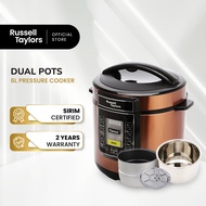 Russell Taylors 6L Dual Pot Pressure Cooker PC-60 (2 inner pots + 1 steam rack) Electric Pressure Cooker