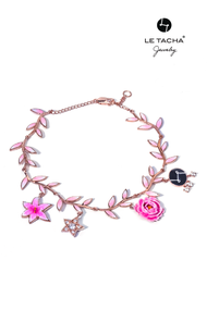 LE TACHA Enchanted Peony Petals Pink blush with Forest charms สร้อยข้อมือ กลีบดอกโบตั๋นอีนาเมลสีชมพู