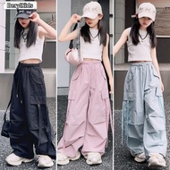 【Beryl kids】Little girl overalls pants long wide leg korean style casual hip hop loose