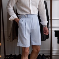 Mr. Lusan Summer Thin High Waist Straight Shorts Seersucker Breathable British Italian Casual Suit Pants Trendy Men