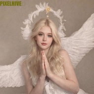 PIXELHIVE​ Feather Glory Crown Headband, Dress Up Props Double Layer Virgin Mary Queen Tiara, Gothic
