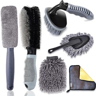 Set of 6 Car Wheel Rim Brushes, Car Cleaning Brush Kit with Microfibre Rims Cleaning Brush, Tyre Brush, Wash Mitt Cleaning Cloths, Car Duster Brush for Car, Motorcycle, Bicycle Was