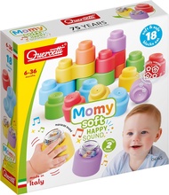 Quercetti Momy Soft Happy Sound 18 pcs บล๊อคตัวต่อ และของเล่นแบบเขย่ามีเสียง 18 ชิ้น สำหรับเด็กเล็ก