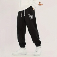 Men's Regular Fit Casual Letter Print 3/4 Pants, Outdoor Leisure Pants With Pockets, Elastic Waist D