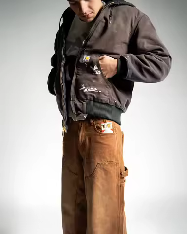 Streetwear Retro Jeans Y2k Gothic Pattern Embroidered Brown Loose Jeans Mens and Womens Fashionable