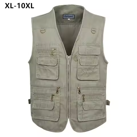Cargo Safari Waistcoat Men Multi Pockets Sleeveless Fishing Vest Plus Size 5XL 8XL 9XL 10XL 160KG Ov