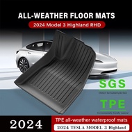 TPE floor mats are suitable for 2024 Tesla Model 3 Highland RHD floor mats/full-surround car floor mats/waterproof and wear-resistant floor mats/floor protection mats car accessories