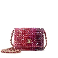 Chanel Pink, Red, Fuchsia and Purple Ombre Iridescent Crystal Micro Mini Flap Card Holder Gold Hardware, 2020