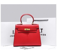 กระเป๋าสะพายข้างหนังแท้สีขาว Mini Kelly รุ่นที่ 2 สำหรับผู้หญิง กระเป๋าสะพายข้างแบบสะพายไหล่เดี่ยว ข