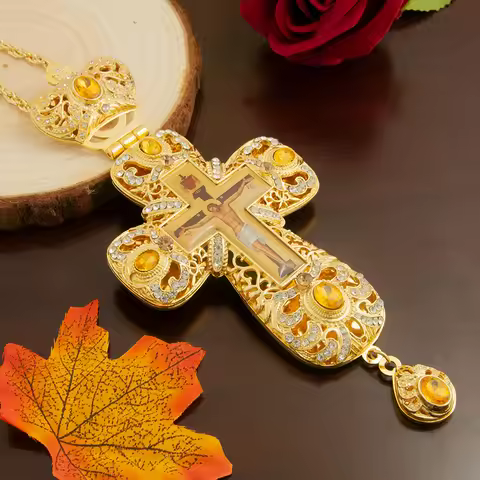 HTISOK alloy hollow Eastern Orthodox cross personal prayer pendant cross holiday gift cross with Jes