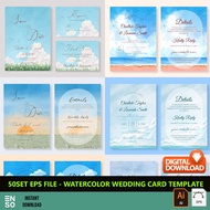 50Set EPS Files - Watercolor Wedding Card Template Design | Kad Kahwin Template | Adobe Illustrator 