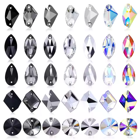 Black & white Series Sew on Rhinestones High-Quality Glitter Glass Crystal Gem For DIY Rhinestone De