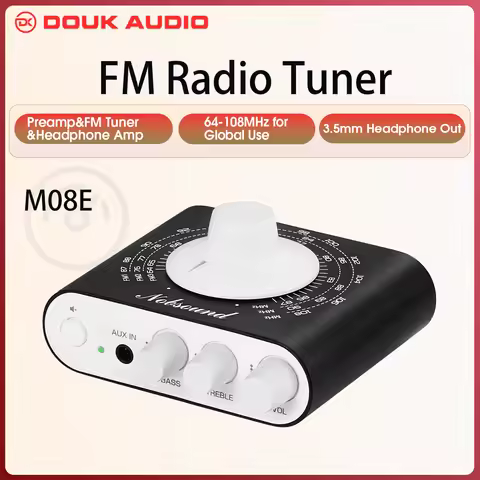 Douk Audio M08E Mini FM Radio Tuner 64-108MHz Stereo Receiver Preamp Headphone Amplifier with Treble